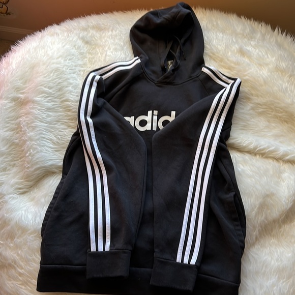 Adidas Essentials 3 Stripes Fleece Hoodie Black/White - Picture 6 of 11